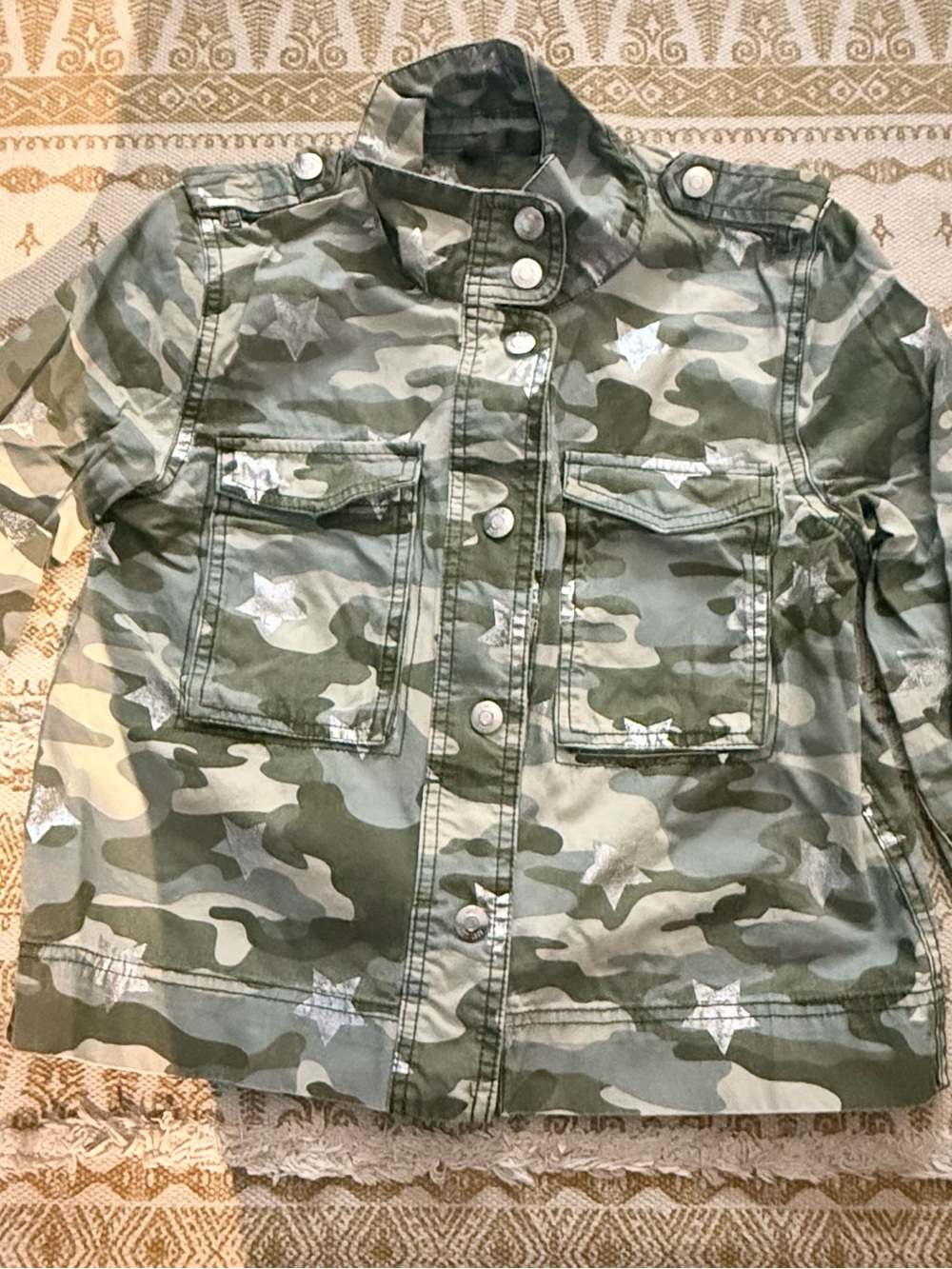 GAP Girls' Green Camo Jacket with Silver Stars